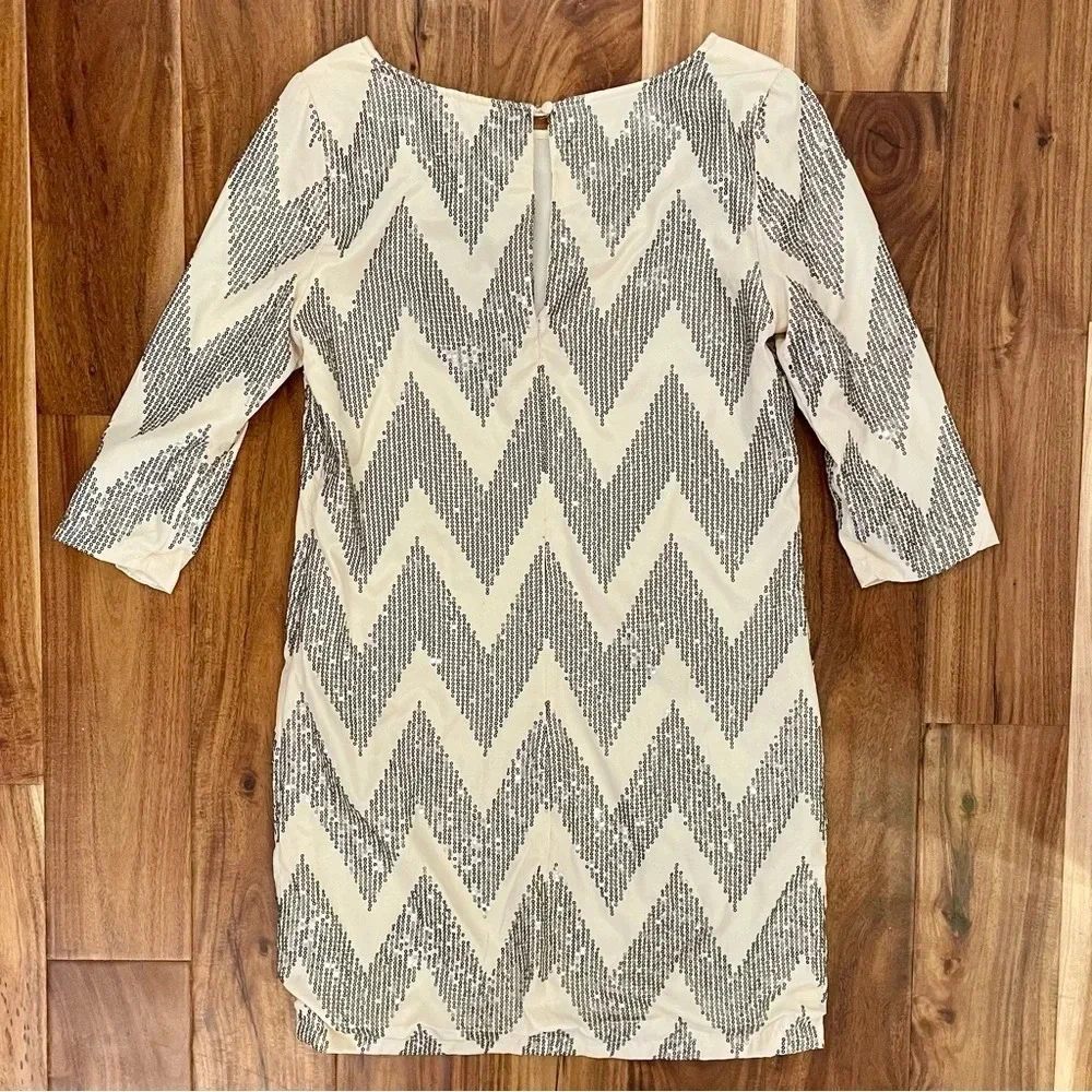 Francesca’s Collections Sequence Silver & Cream Dress Mid Length Sleeve Size S - Picture 6 of 13